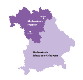 Gebiet des künftigen Kirchenkreises Franken in der evangelischen Landeskirche Bayern