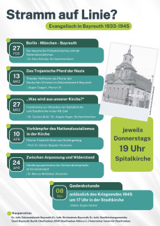 Plakat Vortragsreihe "Stramm auf Linie? Evangelisch in Bayreuth 1933-45"